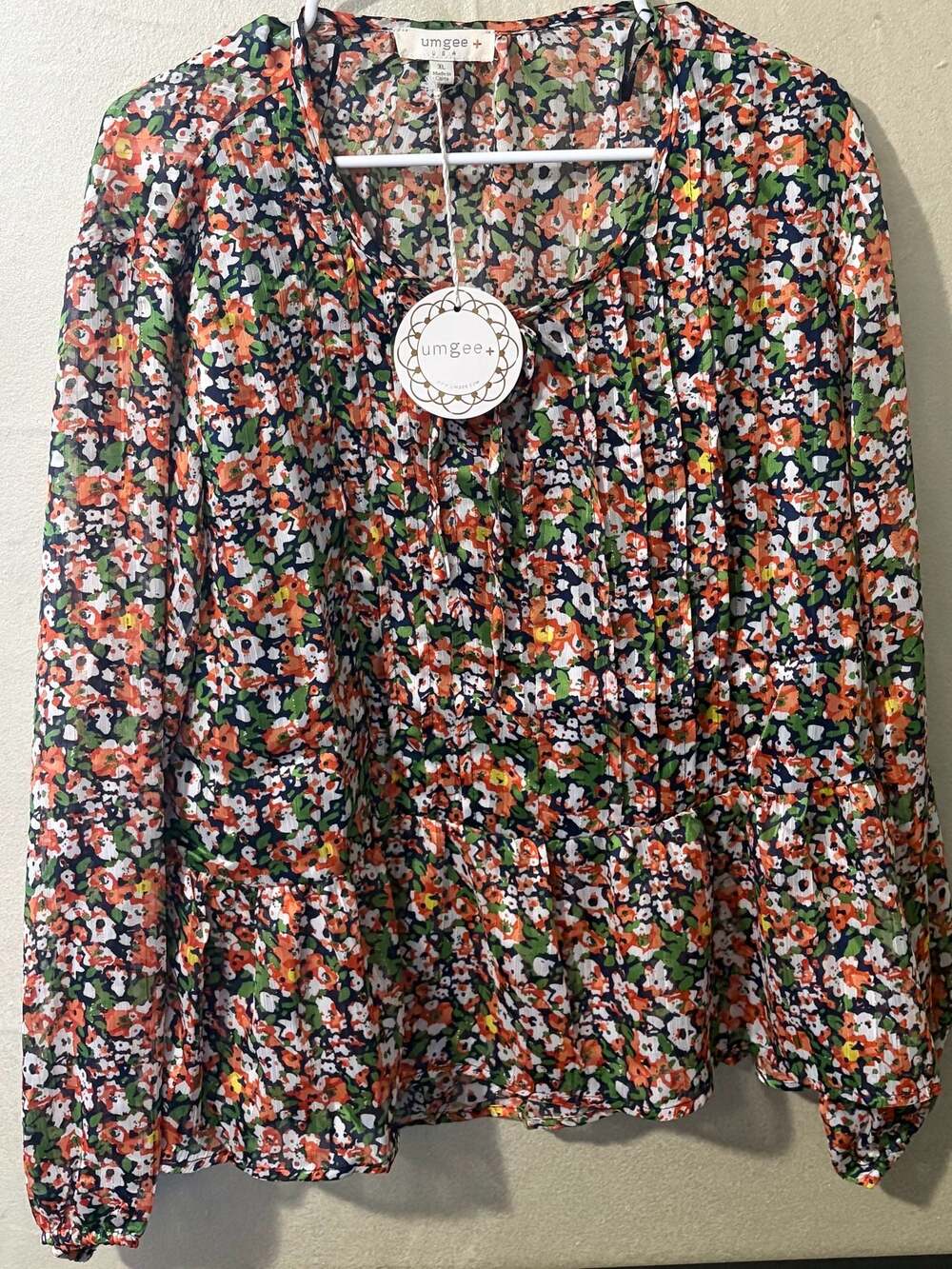 Umgee USA Mixed Floral Long Sleeve Blouse Top XL